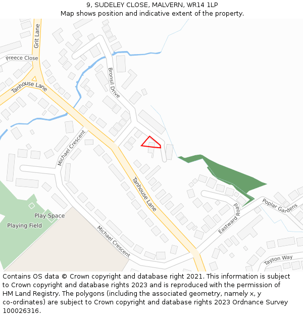 9, SUDELEY CLOSE, MALVERN, WR14 1LP: Location map and indicative extent of plot