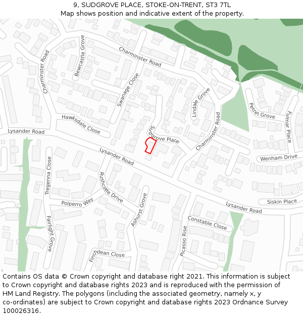 9, SUDGROVE PLACE, STOKE-ON-TRENT, ST3 7TL: Location map and indicative extent of plot