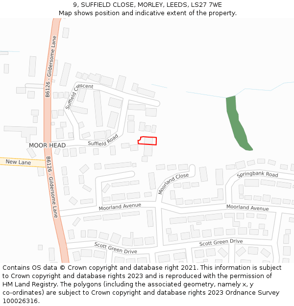 9, SUFFIELD CLOSE, MORLEY, LEEDS, LS27 7WE: Location map and indicative extent of plot