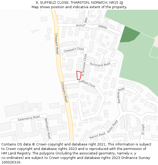 9, SUFFIELD CLOSE, THARSTON, NORWICH, NR15 2JJ: Location map and indicative extent of plot