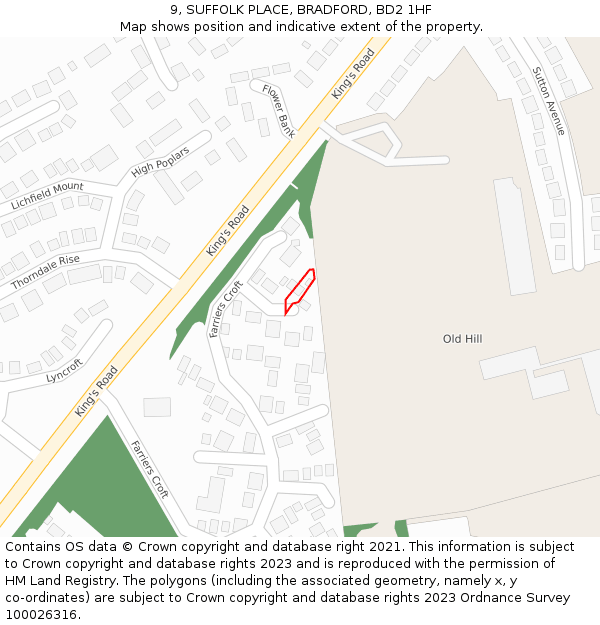 9, SUFFOLK PLACE, BRADFORD, BD2 1HF: Location map and indicative extent of plot
