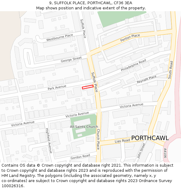 9, SUFFOLK PLACE, PORTHCAWL, CF36 3EA: Location map and indicative extent of plot