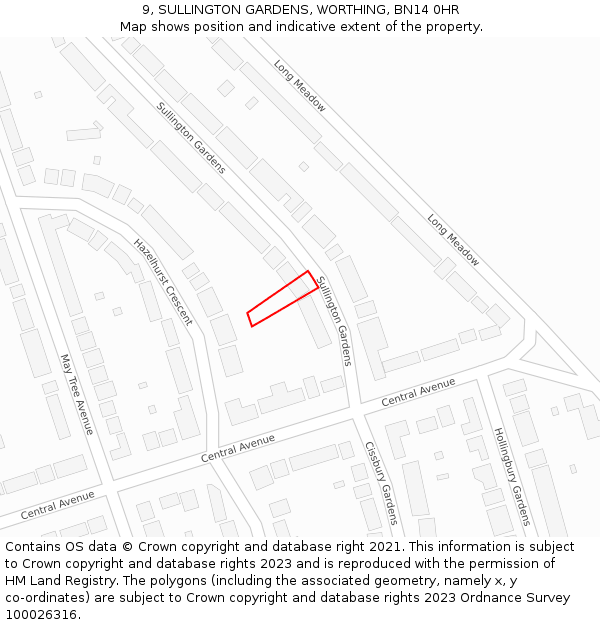 9, SULLINGTON GARDENS, WORTHING, BN14 0HR: Location map and indicative extent of plot