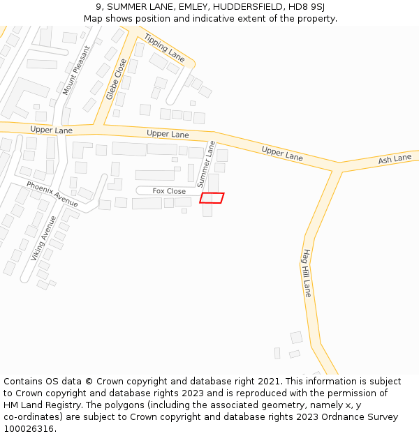 9, SUMMER LANE, EMLEY, HUDDERSFIELD, HD8 9SJ: Location map and indicative extent of plot