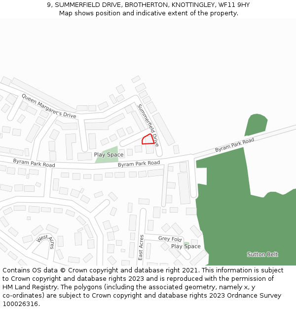 9, SUMMERFIELD DRIVE, BROTHERTON, KNOTTINGLEY, WF11 9HY: Location map and indicative extent of plot