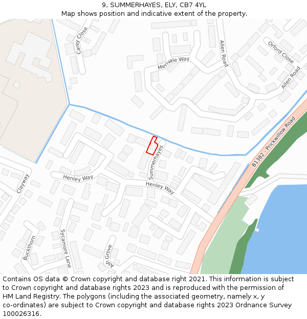 9, SUMMERHAYES, ELY, CB7 4YL: Location map and indicative extent of plot