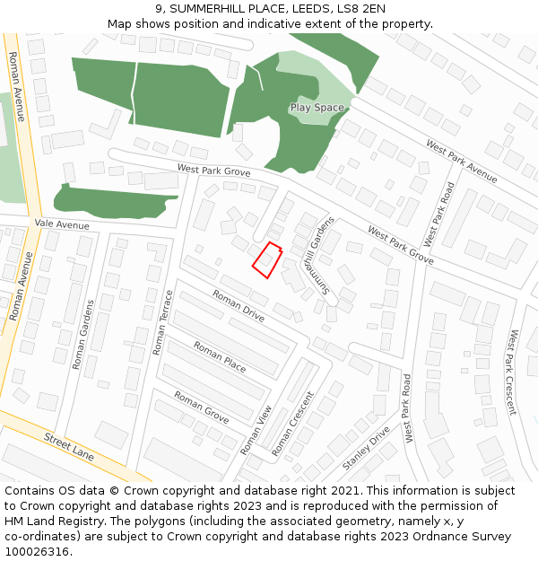 9, SUMMERHILL PLACE, LEEDS, LS8 2EN: Location map and indicative extent of plot