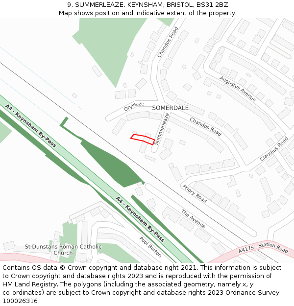9, SUMMERLEAZE, KEYNSHAM, BRISTOL, BS31 2BZ: Location map and indicative extent of plot