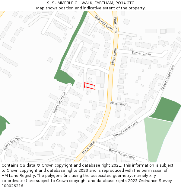 9, SUMMERLEIGH WALK, FAREHAM, PO14 2TG: Location map and indicative extent of plot