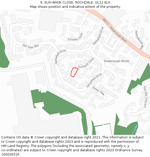 9, SUN BANK CLOSE, ROCHDALE, OL12 6LX: Location map and indicative extent of plot