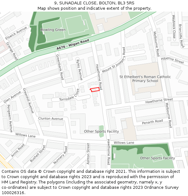 9, SUNADALE CLOSE, BOLTON, BL3 5RS: Location map and indicative extent of plot