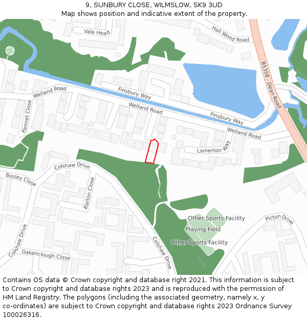 9, SUNBURY CLOSE, WILMSLOW, SK9 3UD: Location map and indicative extent of plot