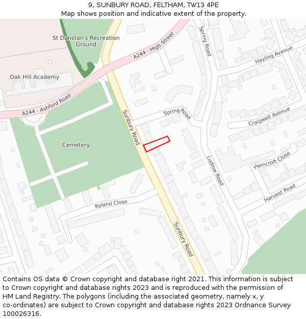 9, SUNBURY ROAD, FELTHAM, TW13 4PE: Location map and indicative extent of plot