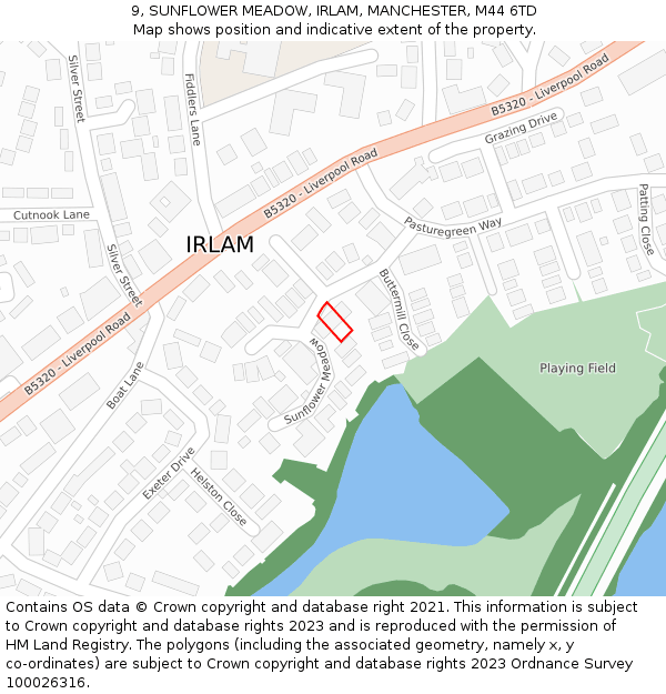 9, SUNFLOWER MEADOW, IRLAM, MANCHESTER, M44 6TD: Location map and indicative extent of plot