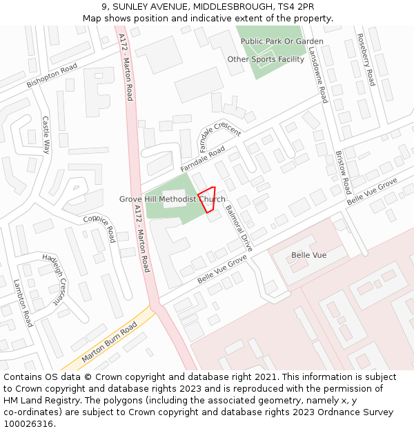 9, SUNLEY AVENUE, MIDDLESBROUGH, TS4 2PR: Location map and indicative extent of plot