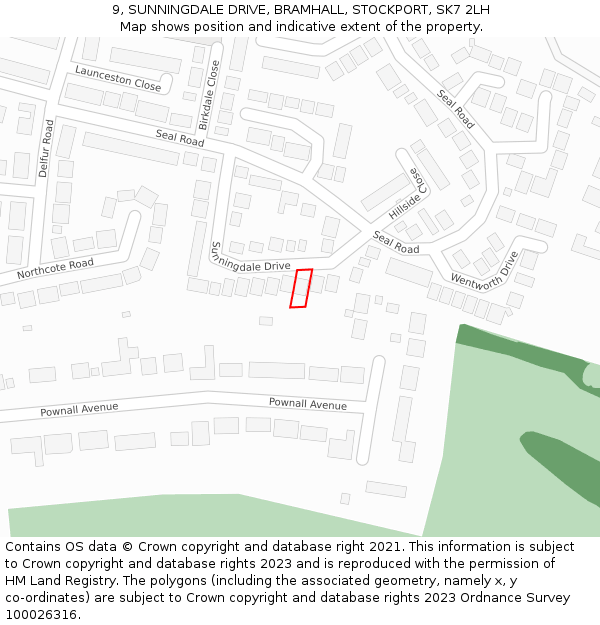 9, SUNNINGDALE DRIVE, BRAMHALL, STOCKPORT, SK7 2LH: Location map and indicative extent of plot