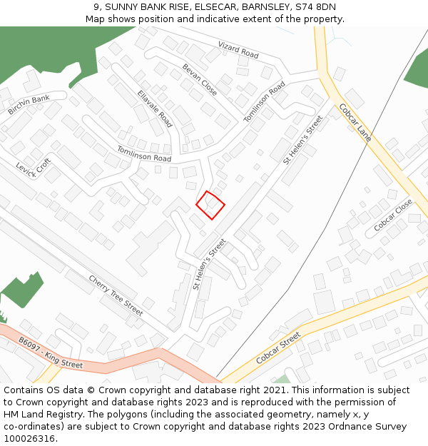 9, SUNNY BANK RISE, ELSECAR, BARNSLEY, S74 8DN: Location map and indicative extent of plot
