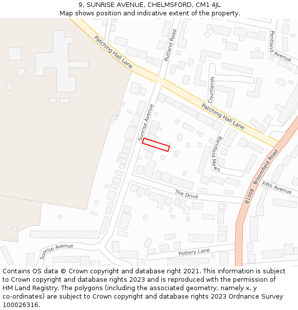 9, SUNRISE AVENUE, CHELMSFORD, CM1 4JL: Location map and indicative extent of plot