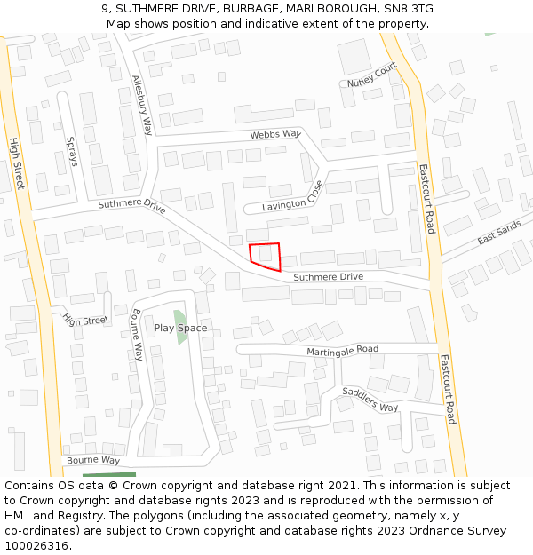 9, SUTHMERE DRIVE, BURBAGE, MARLBOROUGH, SN8 3TG: Location map and indicative extent of plot