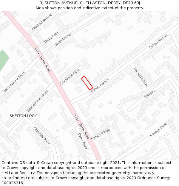 9, SUTTON AVENUE, CHELLASTON, DERBY, DE73 6RJ: Location map and indicative extent of plot