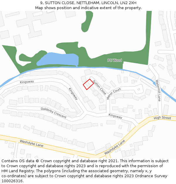 9, SUTTON CLOSE, NETTLEHAM, LINCOLN, LN2 2XH: Location map and indicative extent of plot