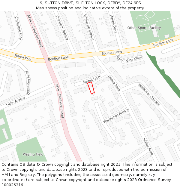 9, SUTTON DRIVE, SHELTON LOCK, DERBY, DE24 9FS: Location map and indicative extent of plot