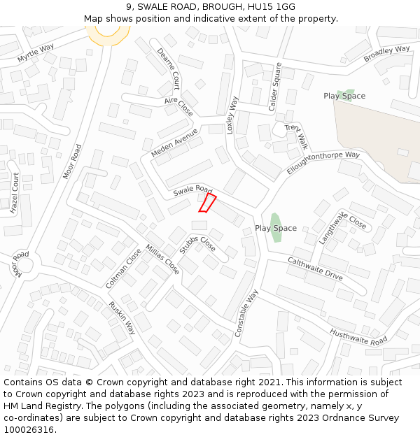 9, SWALE ROAD, BROUGH, HU15 1GG: Location map and indicative extent of plot