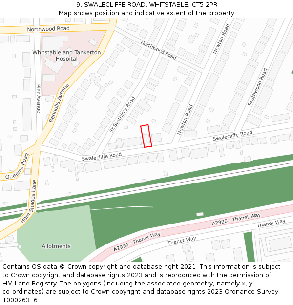 9, SWALECLIFFE ROAD, WHITSTABLE, CT5 2PR: Location map and indicative extent of plot