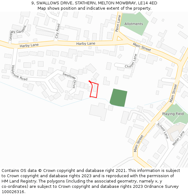 9, SWALLOWS DRIVE, STATHERN, MELTON MOWBRAY, LE14 4ED: Location map and indicative extent of plot