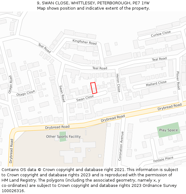 9, SWAN CLOSE, WHITTLESEY, PETERBOROUGH, PE7 1YW: Location map and indicative extent of plot