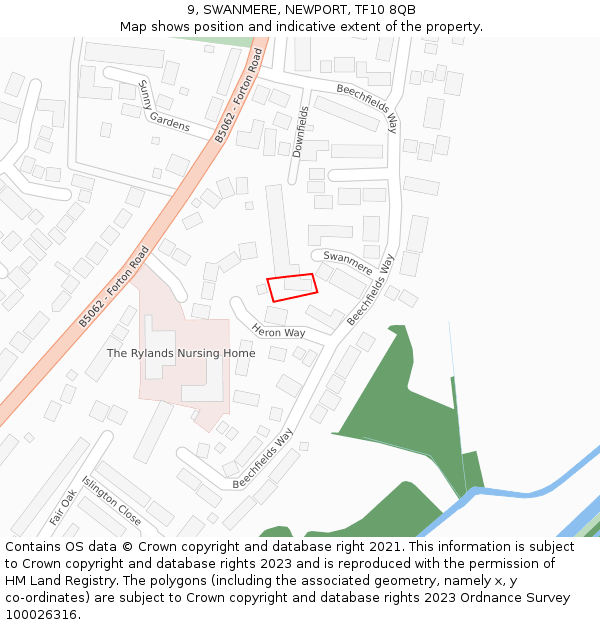 9, SWANMERE, NEWPORT, TF10 8QB: Location map and indicative extent of plot