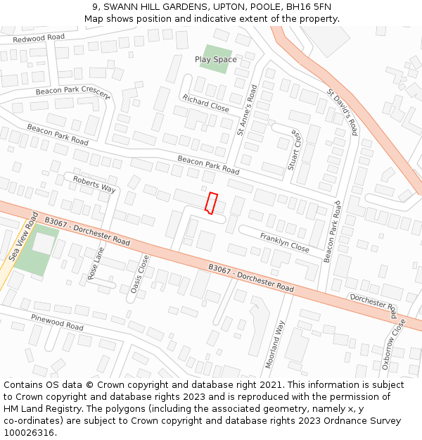 9, SWANN HILL GARDENS, UPTON, POOLE, BH16 5FN: Location map and indicative extent of plot