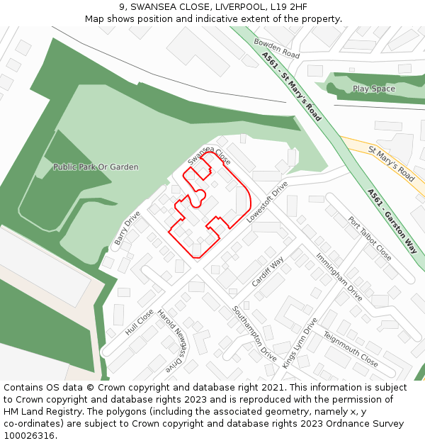 9, SWANSEA CLOSE, LIVERPOOL, L19 2HF: Location map and indicative extent of plot