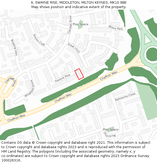 9, SWAYNE RISE, MIDDLETON, MILTON KEYNES, MK10 9BE: Location map and indicative extent of plot