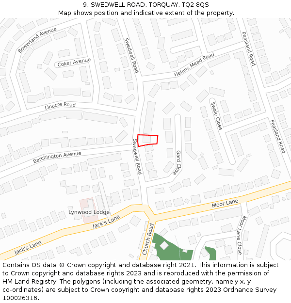 9, SWEDWELL ROAD, TORQUAY, TQ2 8QS: Location map and indicative extent of plot