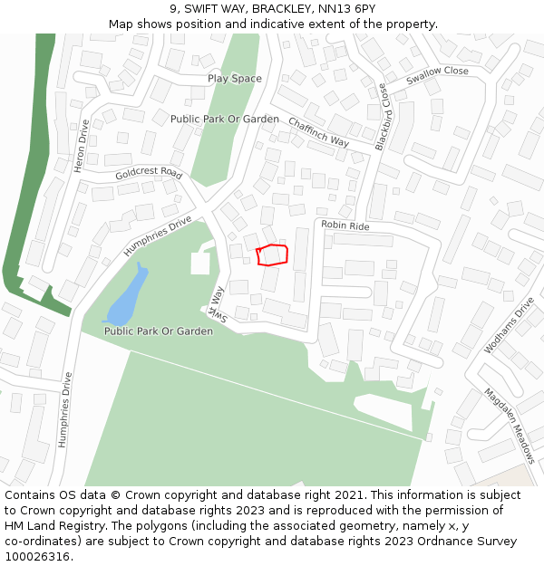 9, SWIFT WAY, BRACKLEY, NN13 6PY: Location map and indicative extent of plot
