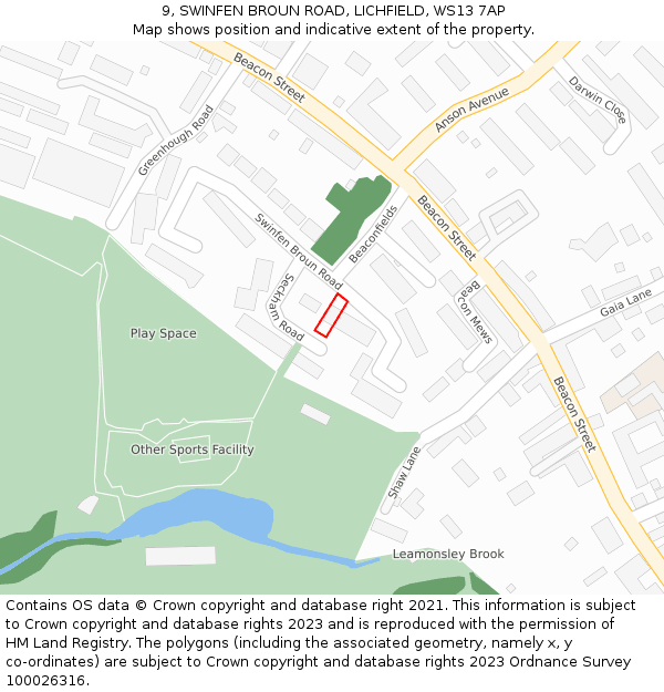 9, SWINFEN BROUN ROAD, LICHFIELD, WS13 7AP: Location map and indicative extent of plot