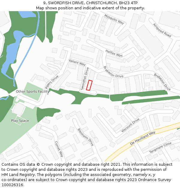 9, SWORDFISH DRIVE, CHRISTCHURCH, BH23 4TP: Location map and indicative extent of plot