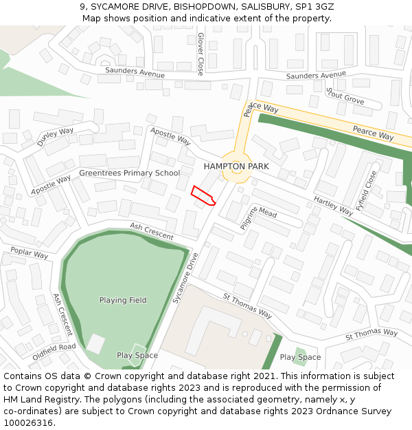 9, SYCAMORE DRIVE, BISHOPDOWN, SALISBURY, SP1 3GZ: Location map and indicative extent of plot