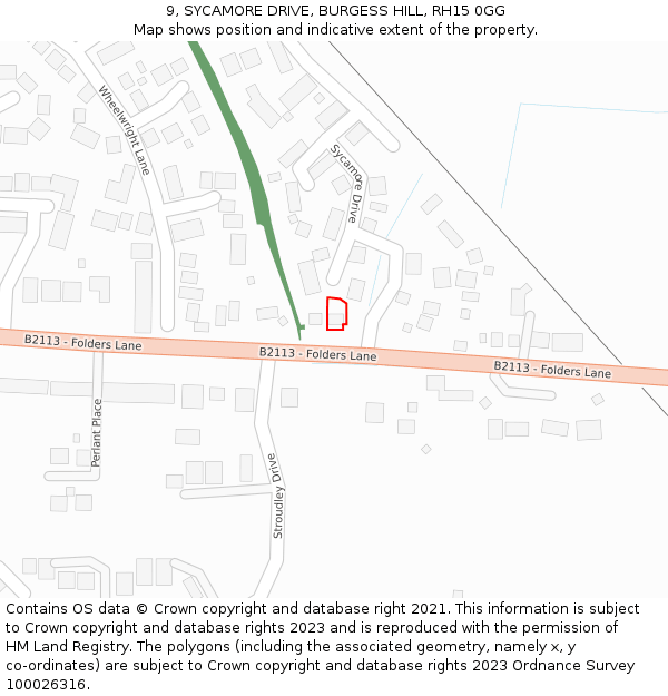 9, SYCAMORE DRIVE, BURGESS HILL, RH15 0GG: Location map and indicative extent of plot