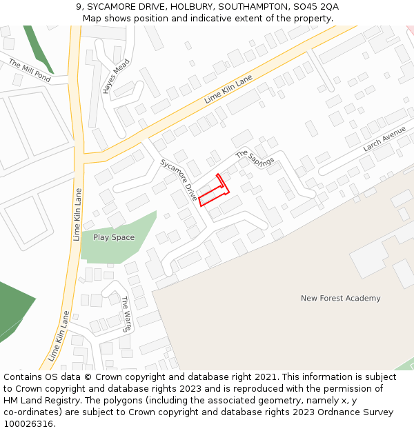 9, SYCAMORE DRIVE, HOLBURY, SOUTHAMPTON, SO45 2QA: Location map and indicative extent of plot