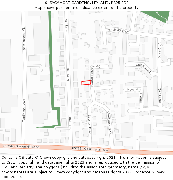 9, SYCAMORE GARDENS, LEYLAND, PR25 3DF: Location map and indicative extent of plot