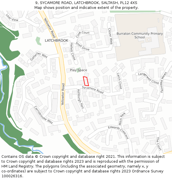 9, SYCAMORE ROAD, LATCHBROOK, SALTASH, PL12 4XS: Location map and indicative extent of plot