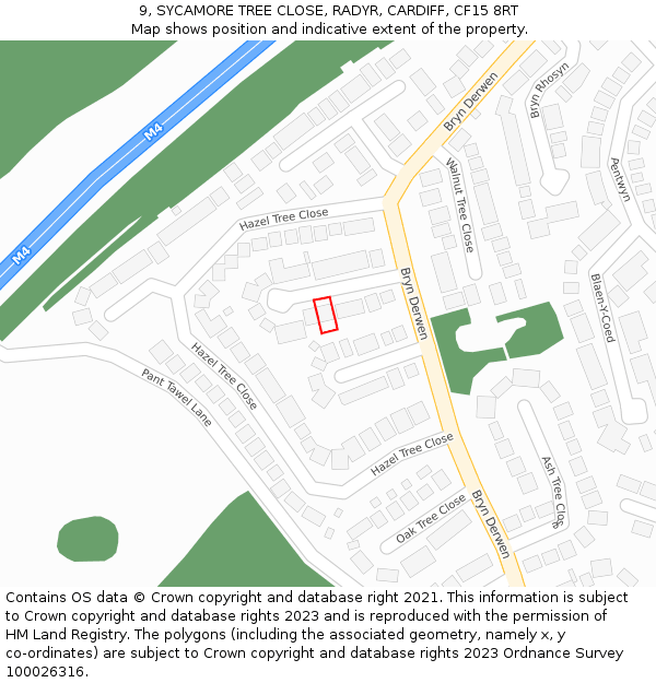 9, SYCAMORE TREE CLOSE, RADYR, CARDIFF, CF15 8RT: Location map and indicative extent of plot