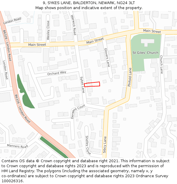 9, SYKES LANE, BALDERTON, NEWARK, NG24 3LT: Location map and indicative extent of plot