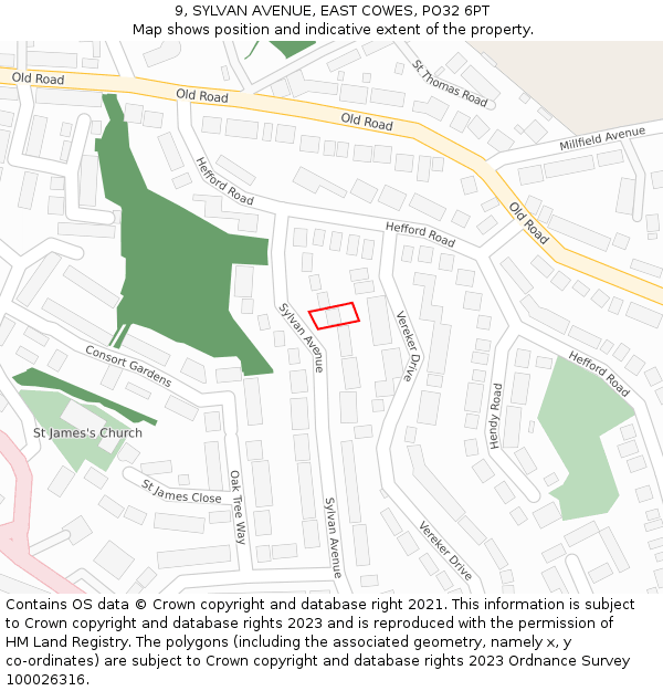 9, SYLVAN AVENUE, EAST COWES, PO32 6PT: Location map and indicative extent of plot