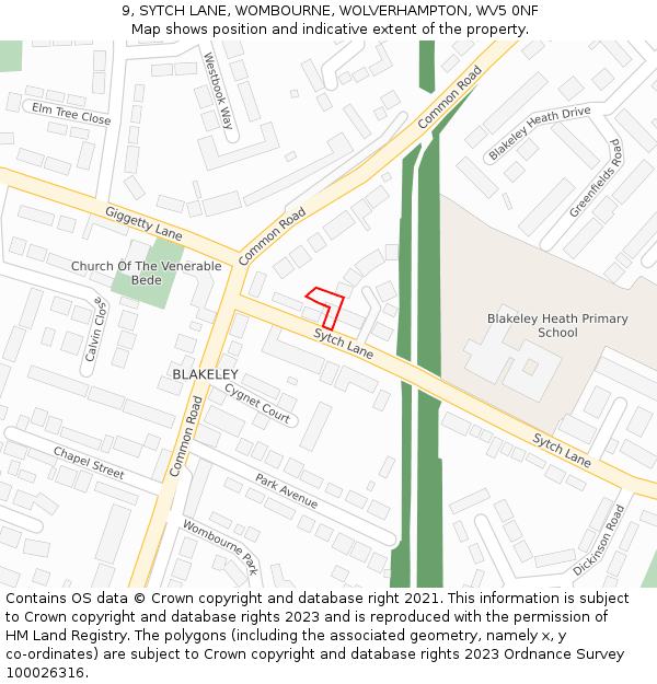 9, SYTCH LANE, WOMBOURNE, WOLVERHAMPTON, WV5 0NF: Location map and indicative extent of plot