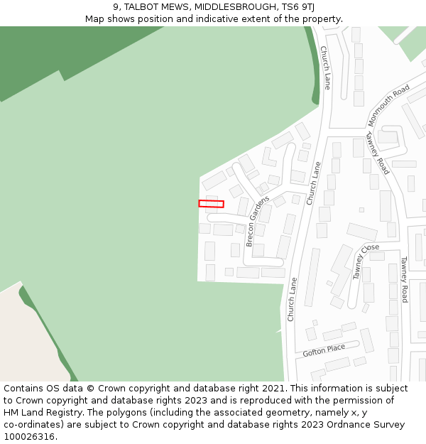 9, TALBOT MEWS, MIDDLESBROUGH, TS6 9TJ: Location map and indicative extent of plot