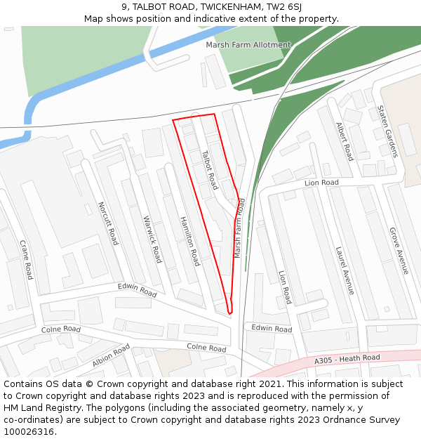 9, TALBOT ROAD, TWICKENHAM, TW2 6SJ: Location map and indicative extent of plot