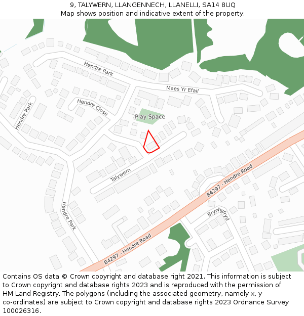 9, TALYWERN, LLANGENNECH, LLANELLI, SA14 8UQ: Location map and indicative extent of plot